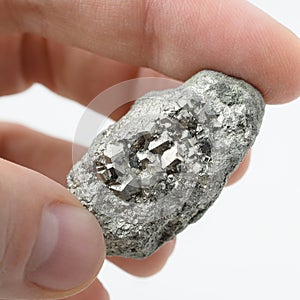  iron pyrite nugget in hand