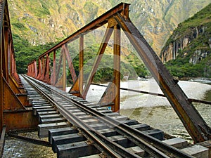 Iron railway bridge over Urubamba river near Machu Picchu