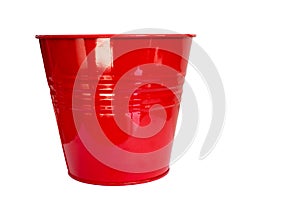Iron red bucket on a white background