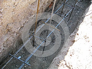 Iron reinforcement for the foundation. Workpiece for pouring concrete.