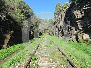 Iron road bridges metal rail light at the end of the tunnel train transport photo