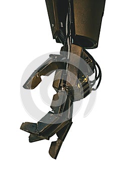 Iron robot arm on isolated background