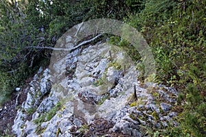 Iron rods in rock, pathway to Å pik