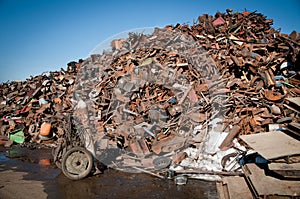 Iron scrap metal compacted to recycle