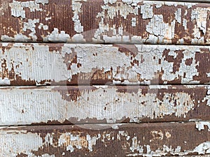 Iron shutter with white paint peeling off from rust, grunge effect