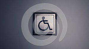 The iron sign for the disabled wheelchair is attached to the wall.