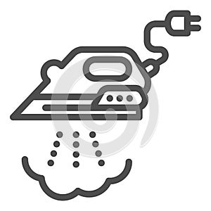 Iron with steam line icon. Ironing vector illustration isolated on white. Home appliance outline style design, designed