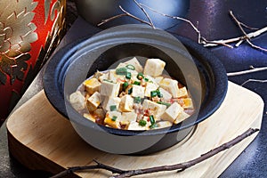 Iron tofu salad scallions restaurant still life