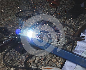 Iron welding With sparkle In industrial work