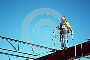 Iron Worker Walks a Beam