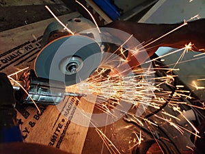 Iron working,fire from iron cutting