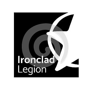 Ironclad legion text in white with half star in ring in black rectangle logo on white background