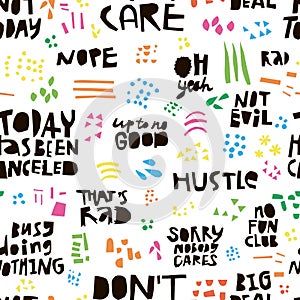 Ironic quotes hand drawn seamless color pattern