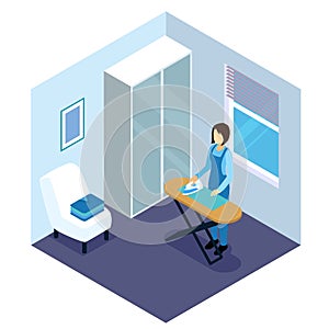 Ironing Of Clothes Isometric Composition