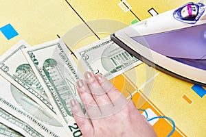 Ironing dollars banknote