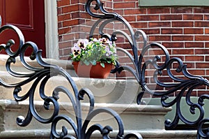 Ironwork, Victorian Style, and Flower Pot on Steps