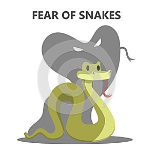 Irrational fear of snake. Danger from animal