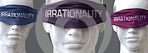 Irrationality can blind our views and limit perspective - pictured as word Irrationality on eyes to symbolize that Irrationality