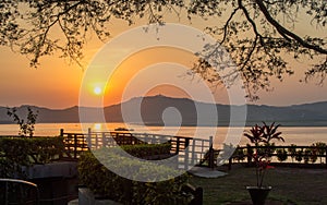 Irrawaddy river at dusk in Bagan, Myanmar