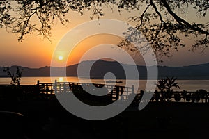 Irrawaddy river at dusk in Bagan, Myanmar