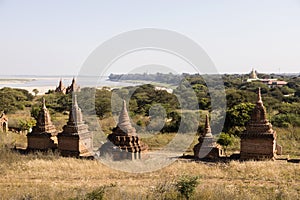 Irrawaddy River with Pagodas in Bagan, Myanmar