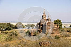 Irrawaddy River with Pagodas in Bagan, Myanmar