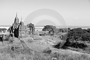 Irrawaddy River with Pagodas in Bagan, Myanmar