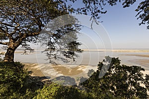 Irrawaddy River with sandbar in Bagan, Myanmar