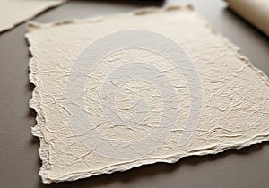 With irregular, deckled edges, typical of traditional paper-making