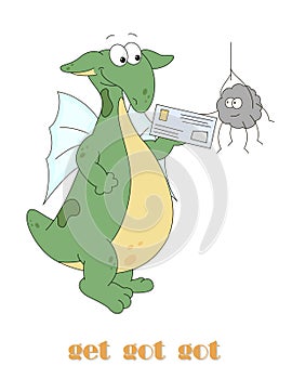 Irregular english verb to get with funny dragon