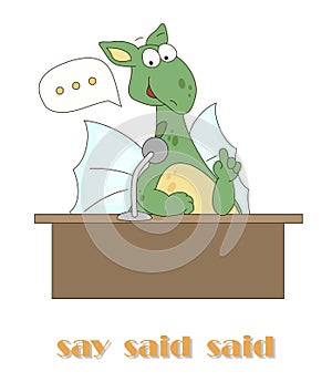 Irregular english verb to say with funny dragon