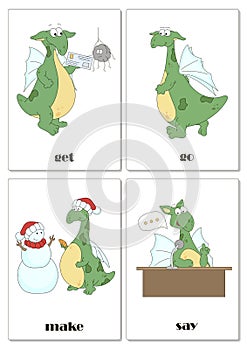 Irregular english verbs with funny dragon