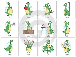Irregular english verbs with funny dragon