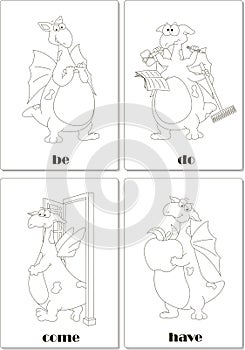 Irregular english verbs with funny dragon