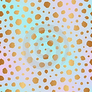 Irregular gold dot. Vector seamless pattern. Dalmation and leopard prints. Golden polka sparkle foil. Scatter dots. Marble polkad