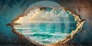 Irregular Hole in Wall Reveals Ocean Seascape