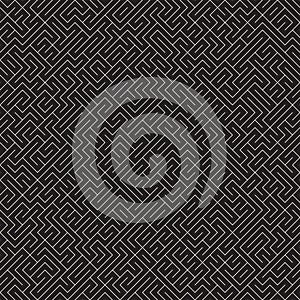 Irregular Maze Lines. Abstract Geometric Background Design. Vector Seamless Black and White Chaotic Pattern.