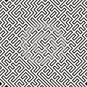 Irregular Maze Lines. Abstract Geometric Background Design. Vector Seamless Black and White Chaotic Pattern.