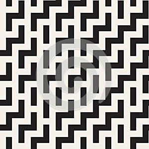 Irregular Maze Shapes Tiling Contemporary Graphic Design. Vector Seamless Black and White Pattern