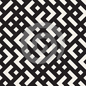 Irregular Maze Shapes Tiling Contemporary Graphic Design. Vector Seamless Black and White Pattern