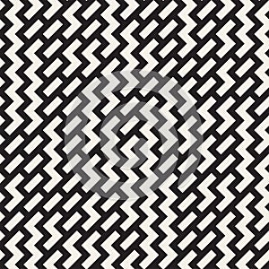 Irregular Maze Shapes Tiling Contemporary Graphic Design. Vector Seamless Black and White Pattern