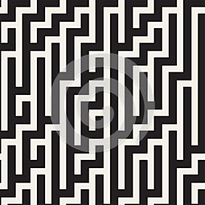 Irregular Maze Shapes Tiling Contemporary Graphic Design. Vector Seamless Black and White Pattern