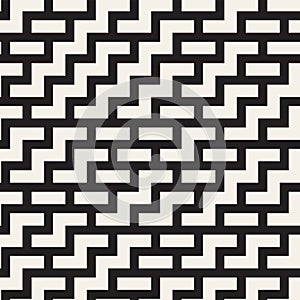 Irregular Maze Shapes Tiling Contemporary Graphic Design. Vector Seamless Black and White Pattern