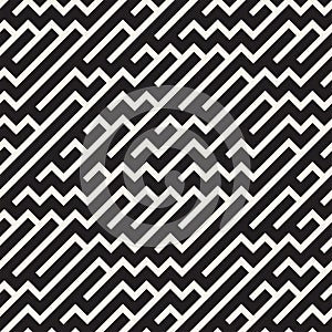 Irregular Maze Shapes Tiling Contemporary Graphic Design. Vector Seamless Black and White Pattern