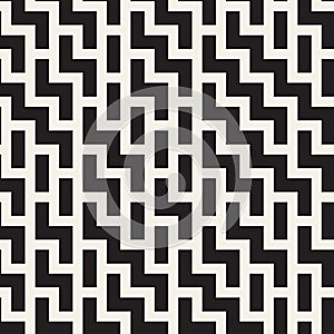 Irregular Maze Shapes Tiling Contemporary Graphic Design. Vector Seamless Black and White Pattern