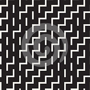 Irregular Maze Shapes Tiling Contemporary Graphic Design. Vector Seamless Black and White Pattern