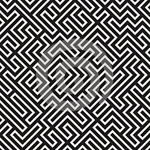 Irregular Mazy Lines. Vector Seamless Black and White Pattern.