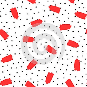 Irregular polka dots and brush strokes. Trendy seamless pattern.