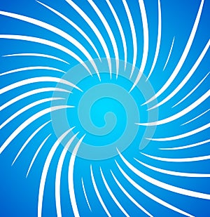 Irregular, random twisted white radial, radiating lines over bright, vivid blue background. Spiral, swirl pattern.