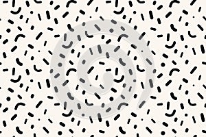 Irregular sprinkles pattern, black and white seamless texture, geometric scatter random pieces